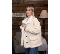 Yours Shaggy Faux Fur Trim Coat In Cream Cream 18