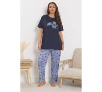 Yours Women's Shell Graphic Stripe Pyjama Set in Dark Blue | Size: 14-16 Yours Dark Blue 14-16