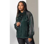 Yours Shimmer Bow Organza Blouse In Dark Green Dark Green 30-32