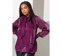 Yours Women's Shimmer Bow Organza Blouse in Purple | Size: 24 Yours Purple 24