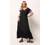 Yours Shirred Crinkle Maxi Dress In Black Black