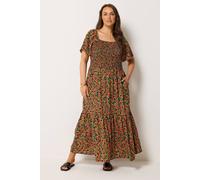 Yours Curve Black Shirred Floral Maxi Dress - Women's - Plus Size Curve