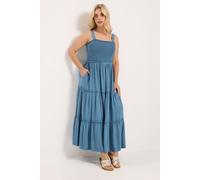 Yours Curve Shirred Strappy Chambray Maxi Dress - Women's - Plus Size Curve Blue