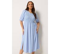 Yours Curve Blue Shirred Stripe Print Dress - Women's - Plus Size Curve