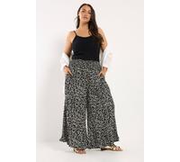 Yours Curve Abstract Print Shirred Waist Trousers - Women's - Plus Size Curve Black