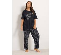 Yours Women's Shooting Star Wide Leg Pyjama Set in Black | Size: 30/32