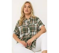Yours Women's Short Sleeve Check Shirt in Olive | Size: 22-24 Yours Olive 22-24