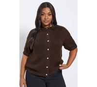 Yours Short Sleeve Knitted Cardigan In Chocolate Chocolate 26-28