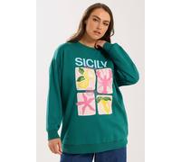 Yours Women's 'Sicily' Slogan Sweatshirt in Teal | Size: 14 Yours Teal 14