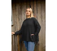 Yours Side Fringe Knitted Jumper In Black Black 22-24