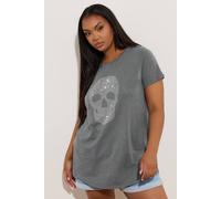Yours Skull Diamante T-Shirt In Grey Grey 22-24