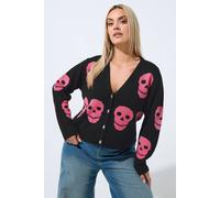 Yours Women's Skull Print Cardigan Sweater in Black | Size: 26/28