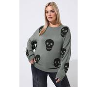 Yours Women's Skull Print Knitted Jumper in Dark Grey | Size: 26-28 Yours Dark Grey 26-28