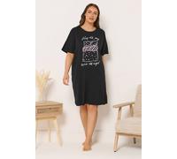 Yours 'sleep All Day' Sleep Tee Nightdress In Black Black 22-24