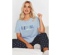 Yours Curve 'Sleep All Weekend' Wide Leg Pyjama Set - Women's - Plus Size Curve Blue