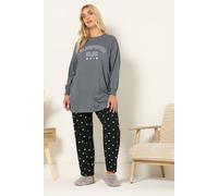 Yours 'sleepover Club' Wide Leg Pyjama Set In Grey Grey 22-24