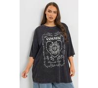 Yours Curve Grey 'Cosmic' Acid Wash Boxy T-Shirt - Women's - Plus Size Curve