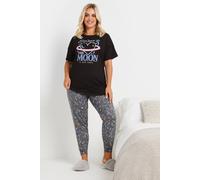 Yours Slogan Cuffed Pyjama Set In Black Black 34-36