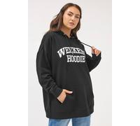 Yours Slogan Drawstring Hoodie In Black Black 26-28