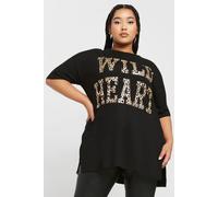 Yours Curve 'Wild Heart' Slogan Oversized T-Shirt - Women's - Plus Size Curve Black