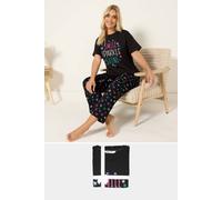Yours 'smile Sparkle Shine' Wide Leg Pyjama Set In Black Black 30-32
