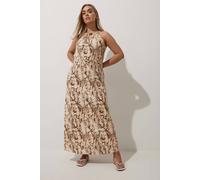 Yours Limited Collection Curve Snake Print Beaded Halter Neck Dress - Women's - Plus Size Curve Brown
