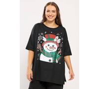 Yours Women's Snowman Christmas Novelty T-Shirt in Black | Size: 18