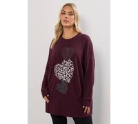 Yours Curve Embellishment Heart Jumper - Women's - Plus Size Curve Purple