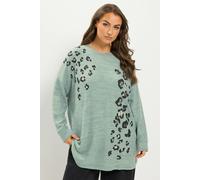 Yours Women's Soft Touch Leopard Print Jumper in Green | Size: 26/28