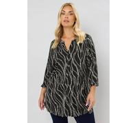 Yours Curve Spot Print Half Placket Shirt - Women's - Plus Size Curve Black