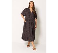 Yours Women's Spot Print Notch Neck Maxi Dress in Brown | Size: 14 Yours Brown 14