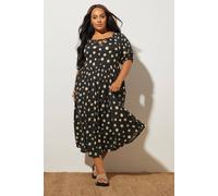 Spot Print Textured Dress Yours Black 22-24