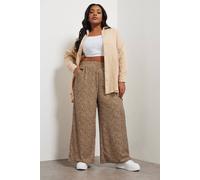 Yours Curve Abstract Spot Print Textured Wide Leg Trousers - Women's - Plus Size Curve Brown