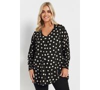 Yours Curve Spot Print V-Neck Blouse - Women's - Plus Size Curve Black
