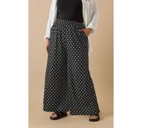 Yours Curve Textured Spot Print Wide Leg Trousers - Women's - Plus Size Curve Black