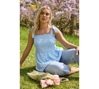Spot Shirred Tie Sleeve Cami Top Yours Blue 26-28