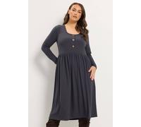 Yours Women's Square Neck Button Midi Dress in Dark Grey | Size: 20 Yours Dark Grey 20