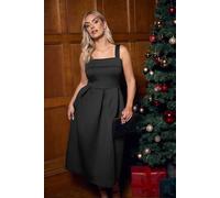 Yours Square Neck Midi Skater Dress In Black Black 22