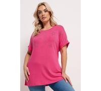 Yours Women's Star Embellished T-Shirt in Bright Pink | Size: 20 Yours Bright Pink 20