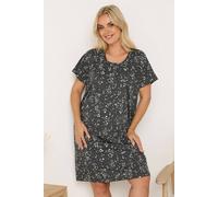 Yours Star Placket Nightdress In Charcoal Charcoal 30-32