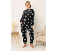 Yours Women's Star Print Fleece Pyjama Set in Black | Size: 30-32 Yours Black 30-32