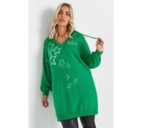 Yours Curve 'Paris' Star Print Longline Hoodie - Women's - Plus Size Curve Green