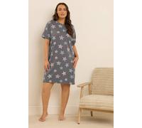 Yours Star Print Sleep Tee Nightdress In Grey Grey 30-32