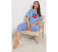 Yours Women's Strawberry Graphic Pyjama Set in Blue | Size: 26-28 Yours Blue 26-28