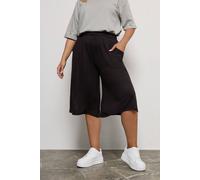 Yours Curve Soft Stretch Jersey Pull On Elasticated Waist Wide Leg Palazzo Culotte Shorts with Pockets - Women's - Plus Size Curve Black 18