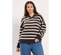 Yours Stripe Collared Knitted Jumper In Brown Brown