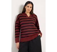 Yours Stripe Collared Knitted Jumper Red