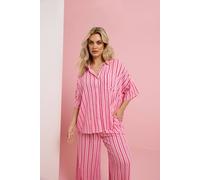 Yours Stripe Crinkle Shirt In Pink Pink
