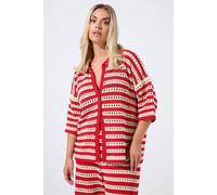 Yours Stripe Crochet Shirt In Red Red 26-28