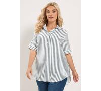 Yours Women's Stripe Half Placket Shirt in Ivory | Size: 20